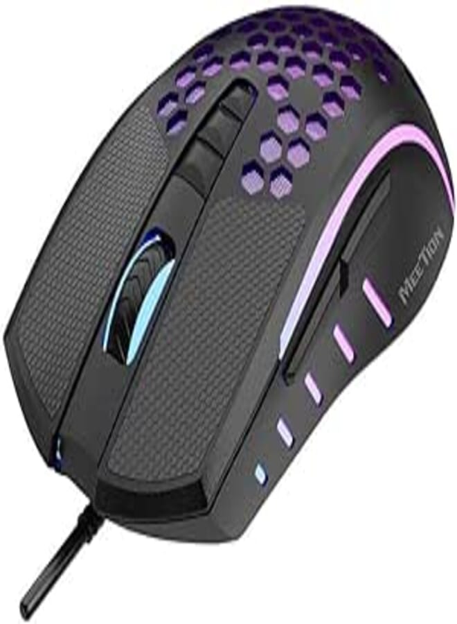Meetion GM015 - Lightweight Honeycomb RGB Gaming Mouse (6400 DPI) – For PC & Laptop – Black
